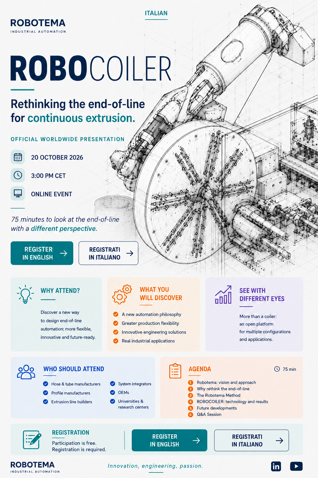 ROBOcoiler webinar – Rethinking the end-of-line for continuous extrusion, 20 October 2026 at 3:00 PM CET